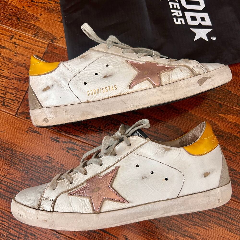 Golden Goose Superstar Sneakers w/Pink Metallic Star and Gold Heel Tab Sz 39 - Picture 4 of 15